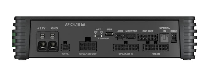 Audison Forza AF C4.10 bit 4 kanavainen DSP vahvistin 2 Huippuluokan äänenlaatua, jota voit Audisonilta odottaa. AF C4.10 bitissä on neljä korkealaatuista vahvistettua kanavaa 90W x 4 @4Ω*, 150W x 4 @2Ω*, uusimman sukupolven Audison D-Class -tekniikan huippulaatuisella äänellä. Korkeammat kytkentätaajuudet, jyrkempi suodatus ja korkeamman toleranssin komponentit tuottavat äänen, joka ylittää D-luokan odotukset hämmästyttävän kompaktissa paketissa! Tämä yhdistettynä DSP:hen, joka toimii 24 bit/96 kHz taajuudella, laajentaa skaalaa 40 kHz:iin ja ansainnut halutun High-Resolution -sertifikaatin. Kanavaparien yhdistäminen tuottaa 300 W x 2 @4Ω, mikä takaa joustavan ja tehokkaan suorituskyvyn. Tuki Audison B-CON:n Absolute Volume -toiminnolle takaa maksimaalisen bittisyvyyden jopa langattomilla yhteyksillä! *Lähdön jatkuva teho (RMS) @14,4 VDC, 1% THD, kaikki kanavat ohjataan.
