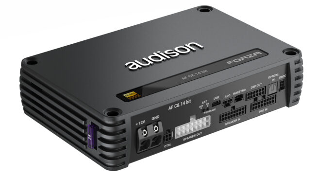 Audison Forza AF C8.14 bit 8 kanavainen DSP vahvistin 1 Huippuluokan äänenlaatua, jota voit Audisonilta odottaa. AF C8.14 bitissä on kahdeksan korkealaatuista vahvistettua kanavaa 65W x 8 @4Ω*, 100W x 8 @2Ω*, uusimman sukupolven Audison D-Class -tekniikan huippulaatuisella äänellä. Korkeammat kytkentätaajuudet, jyrkempi suodatus ja korkeamman toleranssin komponentit tuottavat äänen, joka ylittää D-luokan odotukset hämmästyttävän kompaktissa paketissa! Tämä yhdistettynä DSP:hen, joka toimii 24 bit/96 kHz taajuudella, laajentaa skaalaa 40 kHz:iin ja ansainnut halutun High-Resolution -sertifikaatin. Kanavaparien yhdistäminen tuottaa 200 W x 4 @4Ω*, mikä takaa joustavan ja tehokkaan suorituskyvyn. Tuki Audison B-CON:n Absolute Volume -toiminnolle takaa maksimaalisen bittisyvyyden jopa langattomilla yhteyksillä! *Lähdön jatkuva teho (RMS) @14,4 VDC, 1% THD, kaikki kanavat ohjataan.