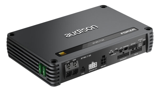 Audison Forza AF M5.11 bit 5 kanavainen DSP vahvistin 1 Huippuluokan äänenlaatua, jota voit Audisonilta odottaa. AF M5.11 bitissä on viisi korkealaatuista vahvistettua kanavaa 100W x 4 + 400W @4Ω*, 150WP x 4 + 600W @2Ω*, uusimman sukupolven Audison D-Class -tekniikan huippulaatuisella äänellä. Korkeammat kytkentätaajuudet, jyrkempi suodatus ja korkeamman toleranssin komponentit tuottavat äänen, joka ylittää D-luokan odotukset hämmästyttävän kompaktissa paketissa! Tämä yhdistettynä DSP:hen, joka toimii 24 bit/96 kHz taajuudella, laajentaa skaalaa 40 kHz:iin ja ansainnut halutun High-Resolution -sertifikaatin. Kanavaparien yhdistäminen tuottaa 200W x 2 + 400W @4Ω*, mikä takaa joustavan ja tehokkaan suorituskyvyn. Tuki Audison B-CON:n Absolute Volume -toiminnolle takaa maksimaalisen bittisyvyyden jopa langattomilla yhteyksillä! *Lähdön jatkuva teho (RMS) @14,4 VDC, 1% THD, kaikki kanavat ohjattuna.