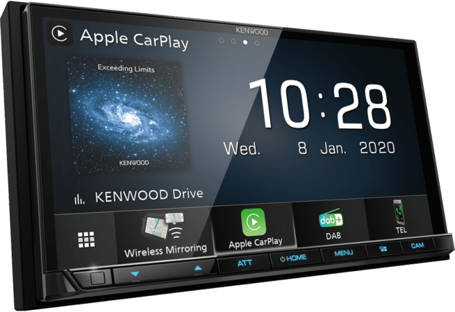 Kenwood 8021DABS multimediasoitin 1 Kenwood DMX8021DABS WIFI DSP Bluetooth 7” multimediasoitin 7″ Digitaalinen multimedia-vastaanotin jossa WiFi, Bluetooth & Langaton Android Auto / Apple Carplay. 2 puhelimen yhtäaikainen toiminto, kuten työpuhelin ja siviilipuhelin 3x RCA  korkeajännitteisellä  linjalähdöllä (5V) 3x kamera sisääntulo