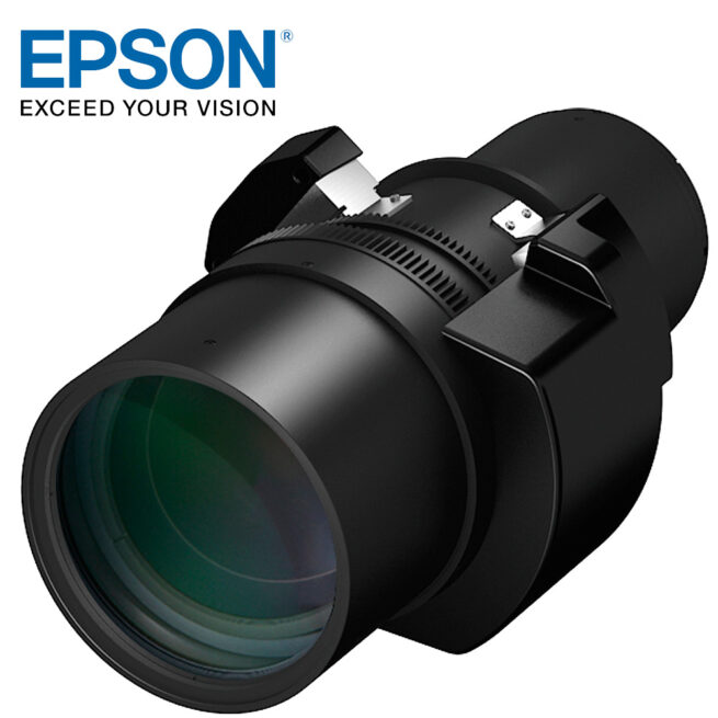 Epson optiikka ELPLM10 Epson ELPLM10 Mid Throw 3 G7000/L1000/PU2000 -sarjan optiikka Epson ELPLM10 keskipitkän etäisyyden linssi G7000/L1000/PU2000 -sarjan projektoreihin.