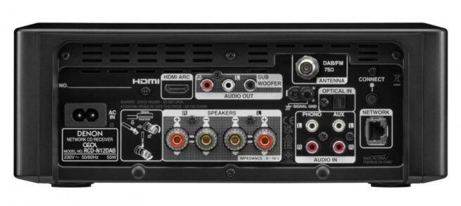 denon rcd n12 takaa radiokulma.fi Denon CEOL RCD-N12 Cd Viritinvahvistin streamerilla Upea all-in-one -järjestelmä, jossa on CD-soitin, FM/DAB-radio, HDMI ARC -TV-liitäntä ja HEOS® Built-in -striimausominaisuudet. Denon RCD-N12 sisältää entistäkin paremman vahvistimen ja premium-luokan DA-muuntimen, jonka ansiosta tämä stereojärjestelmä hätyyttelee jo erillislaitteiden äänenlaatua. Liitettävissä passiivisiin kaiuttimiin 2 x 65 watin liitäntäteholla ja aktiivikaiuttimiin kuten Geneleceihin ja/tai aktiivisubwooferiin RCA preout liitännän kautta.