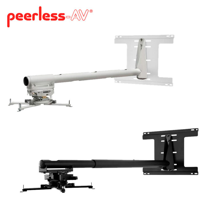 Peerless PSTK 028 tuotekuva Peerless PSTK-028-W -projektorin seinäkiinnike, maks. 22 kg Peerless-AV® Short Throw Projector Mounts tarjoavat asennusjoustavuutta sekä yksittäisiin että kaksinkertaisiin kiinnikkeisiin. Universaali telescoping-varsi on helposti säädettävissä eri lyhyen heijastusetäisyyden vaatimuksiin, ja PSTK-sarja tarjoaa jopa 6 tuuman (152 mm) sivusuuntaisen säädön täydellistä projektorin sijoittelua varten. Tämä kattava paketti sisältää Peerless-AV:n Universal Precision Gear Projector Mountin, joka tekee kuvan kohdistamisesta yhtä helppoa kuin nupin kääntö. Musta tai valkoinen