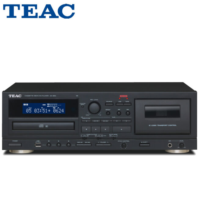 TEAC AD 850 SE tuotekuva TEAC AD-850-SE -yhdistelmäsoitin CD/Kasettidekki Tervetuloa musiikin maailmaan TEAC AD-850-SE:n kanssa - täydellinen yhdistelmä huippuluokan äänenlaatua ja helppokäyttöisyyttä! TEAC AD-850-SE on huipputeknologian mestariteos, joka vie äänenlaadun uudelle tasolle. Olitpa sitten analogisen äänen harrastaja tai digitaalisen äänen asiantuntija, tämä laite tarjoaa sinulle täydellisen musiikkielämyksen. CD / Kasetti / USB -soitin niille jotka haluavat puhdasta äänenlaatua. Laitteesta löytyy mm. USB-liitäntä tallennuksella sekä analoginen RCA-tulo joka mahdollistaa ylimääräisen äänilähteen yhdistämisen. Laitteessa on myös mikrofonitulo kaiulla, joten voit käyttää sitä karaokelaitteena! Voit tallentaa suloiset sointusi joko kasetille tai USB-muistille (mikrofonin ääntä ei voida tallentaa silloin, kun tallennetaan CD:ltä tulevaa ääntä USB-muistille)