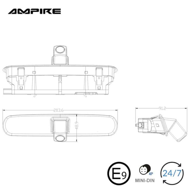 AMPIRE KV DOBLO 2G jarruvalokamera 2 Ampire lisäjarruvalokamera Fiat Doblo/Opel Combo Automallikohtainen peruutuskamera asennetaan auton alkuperäisen lisäjarruvalon paikalle. Lisäjarruvalokamera on IP68 suojauksella, joten kamera on täysin pölytiivis ja kestää korkeapaineisen vesisuihkun. KV-DOBLO sopii vain pariovilla varustettuihin ajoneuvoihin ja se vaihdetaan yksinkertaisesti tehtaan jarruvalolasiin. Yhteensopivat mallit: Fiat Doblo 2010-2019 Opel Combo 2011-2018