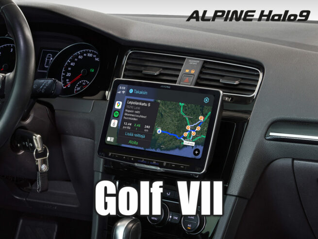 Radiokulma.fi Alpine iLX F905D G7 Halo 9 Volkswagen tuotekuva Alpine Halo 9 iLX-F905D-G7 Multimediasoitin VW Golf G7 Suurella 9″ näytöllä oleva multimediasoitin langattomalla Apple CarPlay:llä sekä mm. sisäänrakennetulla TIDAL-integroinnilla. Volkswagen Golf VII 08/2013 – 02/2017 Ei yhteensopiva: VW Golf Sportsvan, VW e-Golf, VW Golf GTE ja autot, joissa Active Info Display näyttö mittaristossa ja/tai Dynaudio Sound System