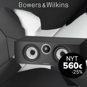 Bowers & Wilkins HTM6 S3 keskikaiutin mustalla taustalla – kampanjahinta nyt 560 €, alennus –25 %.