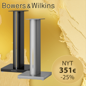 Bowers & Wilkins FS-700 S3 -kaiutinjalustat mustana ja hopeana, -25 % kampanja Radiokulma.fi