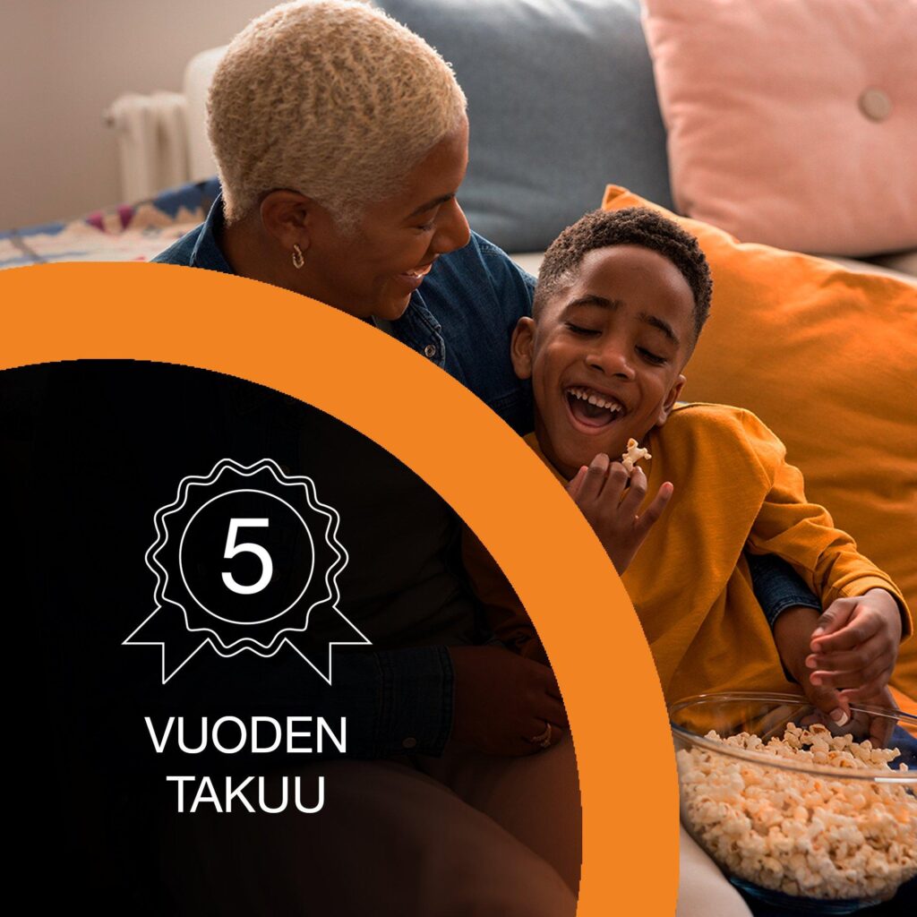 Epson Lifestudio Grand EH-LS670 -takuuaiheinen kuva, jossa näkyy 5 vuoden takuu -merkintä.
