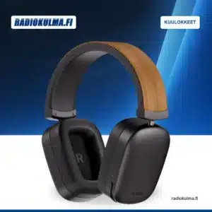 Kaiku Wave Bluetooth-vastamelukuulokkeet tammiviimeistelyllä etuviistosta kuvattuna.