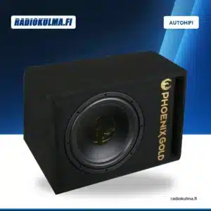 Phoenix Gold Z12AB 12 tuuman aktiivisubwoofer etuviistosta kuvattuna Radiokulma.fi-tuotekuvapohjalla.