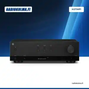Yamaha R200A musta stereoviritinvahvistin edestä kuvattuna.