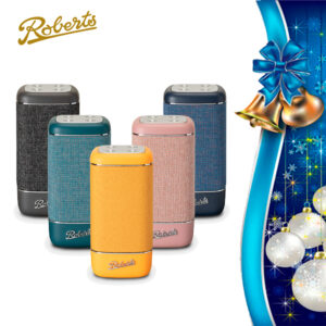 Roberts Beacon Bluetooth-kaiuttimet eri väreissä, sininen talvitausta lumihiutaleilla