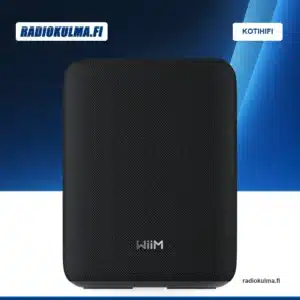 Musta WiiM Sound Lite -älykaiutin etuviistosta Radiokulman Kotihifi-tuotekuvassa.