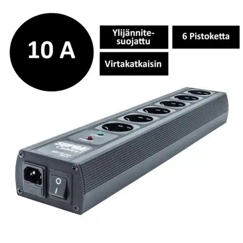 Supra MD06 SPC jakopistorasia ylijännitesuojattu katkaisijalla, musta, 6 pistoketta