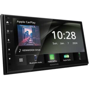 Kenwood DMX6523DABS 6,8 tuuman kosketusnäytöllä, langaton Apple CarPlay, Android Auto, Bluetooth Audio ja DAB+.