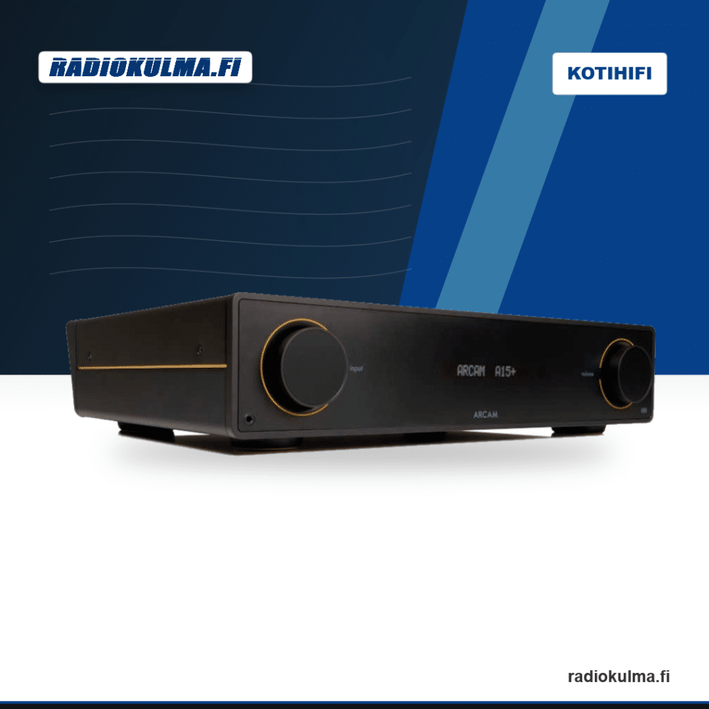 Arcam A15+ integroitu stereovahvistin etuviistosta kuvattuna Radiokulma.fi-tuotekuvassa.