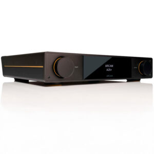 Arcam A25+ integroitu stereovahvistin takaa etusivusta kuvattu