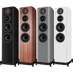 Wharfedale EVO 5.4 on sarjan lippulaiva-lattiakaiutin, värivalikoima