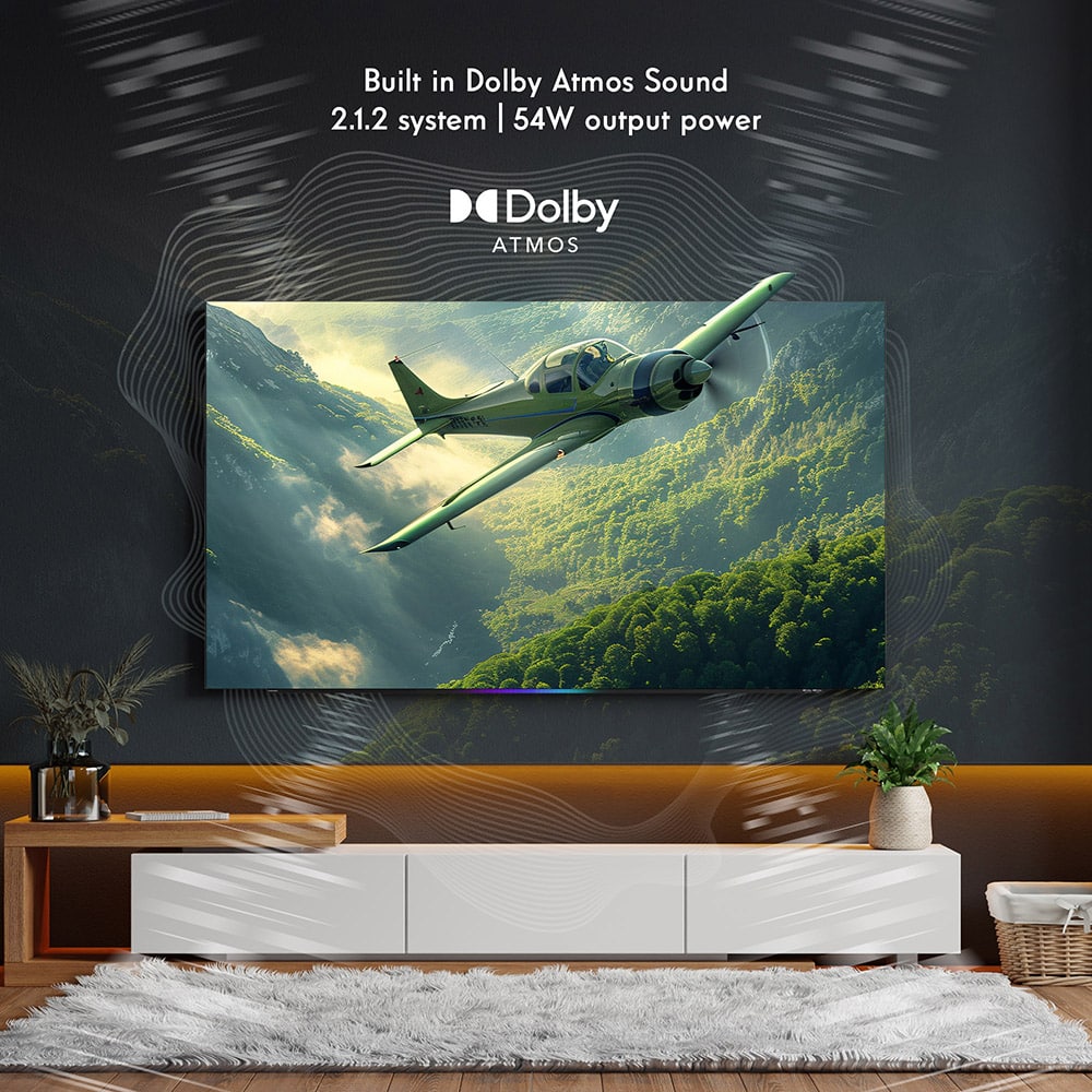 Thomson 65” OLED Google TV – sisäänrakennettu Dolby Atmos 2.1.2-äänijärjestelmä 54 W teholla.