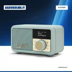 Roberts Revival Petite 2: Duck Egg Blue -värinen radio etuviistosta.