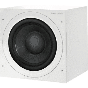ASW608 valkoinen subwoofer ilman suojaverkkoa, 8” elementti näkyvissä.