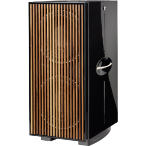 REL 212 Black Label premium-puuritilällä, musta Piano Black -kotelo