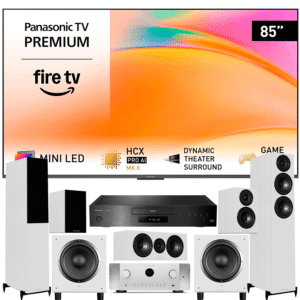 Radiokulma 85” Mini-LED kotiteatteripaketti Panasonic Marantz Wharfedale 5.1 kahdella subwooferilla edestä