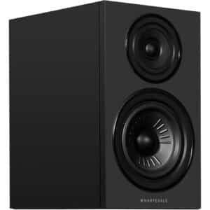Wharfedale Diamond 12.2i musta jalustakaiutin viistosta edestä elementit näkyvissä