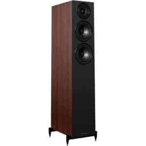 Wharfedale Diamond 12.3i pähkinäviimeistely lattiakaiutin viistosta edestä