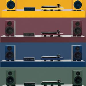 Pro-Ject Colourful Audio System 2 eri värivaihtoehdoissa, valmis analoginen hifi stereojärjestelmä Debut EVO 2 ja Speaker Box 5 S2