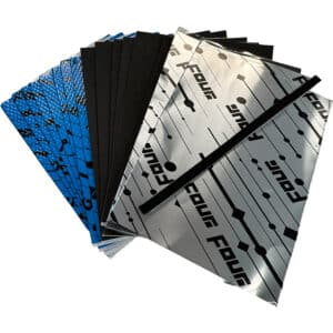 FOUR S3 Door Solution PRO autohifi ovivaimennussetin materiaalit alumiinivaimennusmatto, absorptiomateriaali ja eristekerrokset