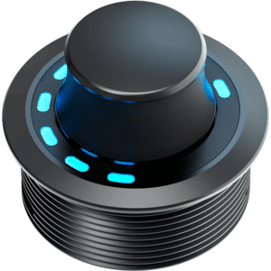 Alt-teksti: Helix Conductor PRO -kaukosäädin, LED-rengas ja säätönuppi viistosta ylhäältä