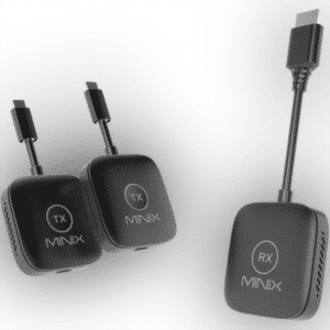 MINIX NEO B21 langaton USB-C → HDMI -näyttösovitin: 2 lähetintä (TX) ja 1 vastaanotin (RX).