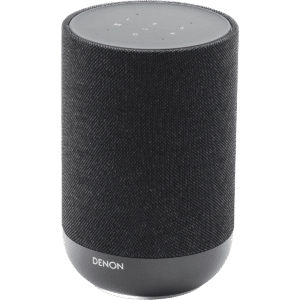Denon Home 200 Charcoal (musta) -langaton Wi-Fi/HEOS-monihuonekaiutin, edestä kuvattuna.