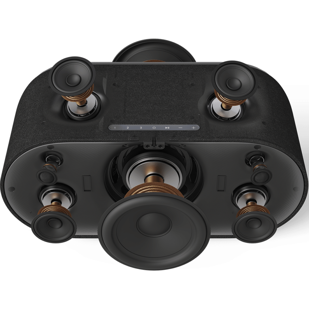 Denon Home 600 -leikkauskuva ylhäältä, elementit ja sisäinen rakenne näkyvissä.