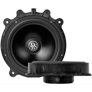 DLS CRPP-TSW.8 8” midbasso Tesla Model 3/Y etuoveen – lähikuva kartiosta ja rungosta (etu- ja sivunäkymä)