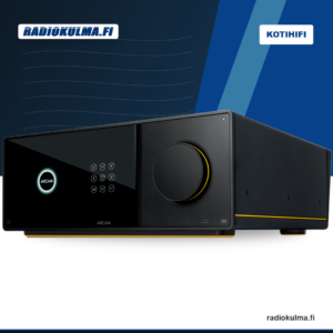 Arcam Radia AVA25 AV-vahvistin etuviistosta kuvattuna Radiokulma.fi-bränditaustalla.