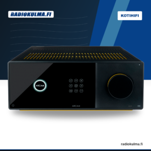 Arcam Radia AVA35 AV-vahvistin etupaneeli, suuri äänenvoimakkuussäädin ja yläosan ilmanvaihto.