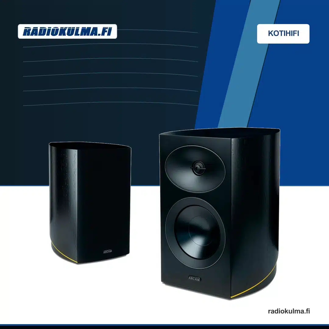 Arcam Radia R25 jalustakaiutinpari Black Walnut etuviistosta kuvattuna.