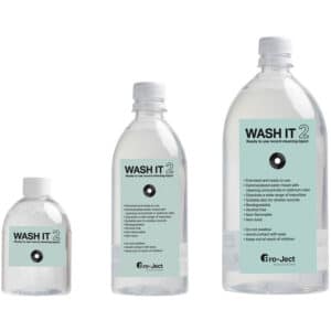 Kolme Pro-Ject Wash it 2 -pesunestepulloa (250/500/1000 ml) vierekkäin, etiketit näkyvissä valkoisella taustalla.