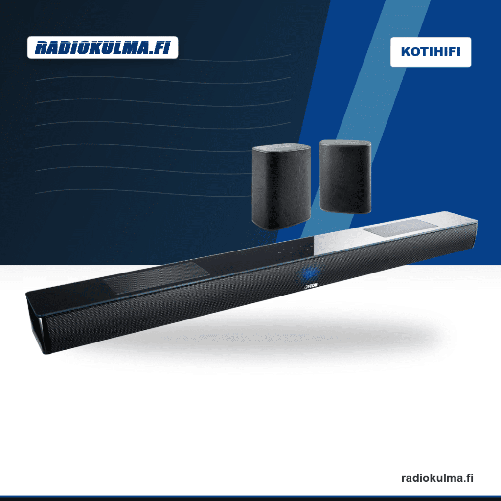 Canton Smart Soundbar 10 Surround Bundle mustana, mukana Soundbar 10 ja kaksi Smart Libero -surround-kaiutinta Radiokulma.fi-tuotekuvassa.