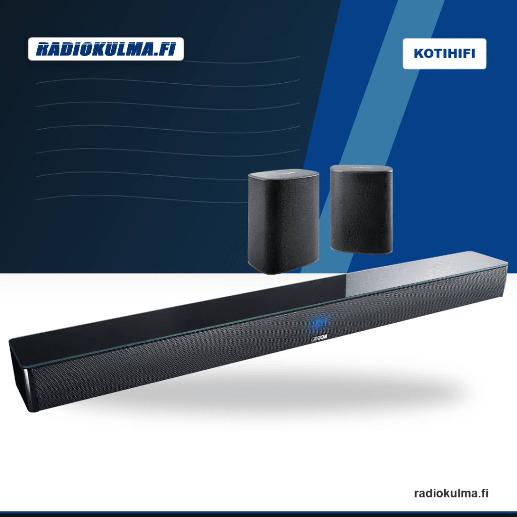 Canton Smart Soundbar 9 Surround Bundle mustana, mukana Soundbar 9 ja kaksi Smart Libero -surround-kaiutinta Radiokulma.fi-tuotekuvassa.
