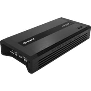 HELIX AMPLIFY 204 X-OVER 4-kanavainen autovahvistin etuviistosta kuvattuna.