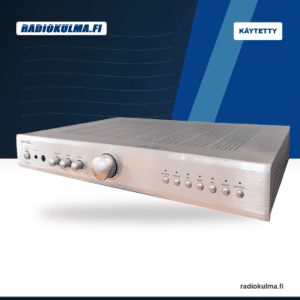 Rotel A11Mk2 integroidun stereovahvistimen hopeinen etupaneeli ja säätimet.