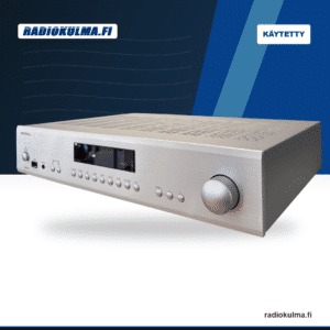 Rotel A12MKII hopea stereovahvistin viistosta kuvattuna Radiokulma.fi-tuotekuvassa.
