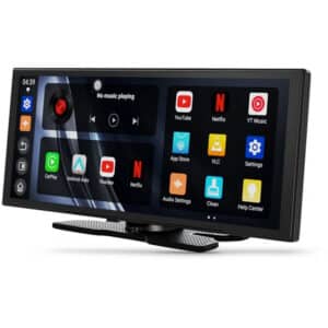 SonoVision VISiO-11c CarPlay- ja Android Auto -näyttö etuviistosta kuvattuna