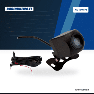 Sonovision VISiO-Cam10.5 HD peruutuskamera kiinnikkeellä ja kaapelilla Radiokulma.fi-tuotekuvassa