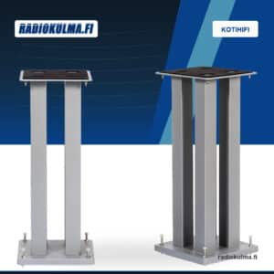 NorStone Stylum Square -kaiutinjalustapari, hopea Radiokulman Kotihifi-tuotekuvassa.