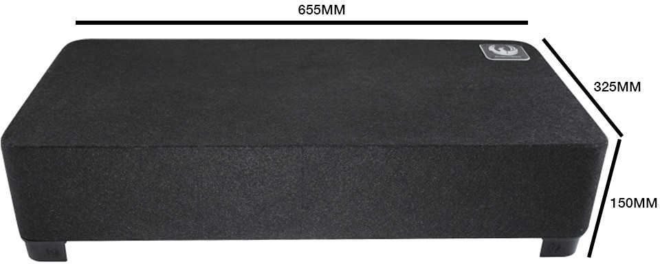 Phoenix Gold ZX210PBSi autosubwooferin mittakuva, jossa mitat ovat 655 x 325 x 150 mm.